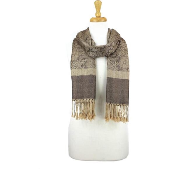 Paisley Jacquard Pashmina Shawl Wrap Scarf Brown - Picture 4 of 5